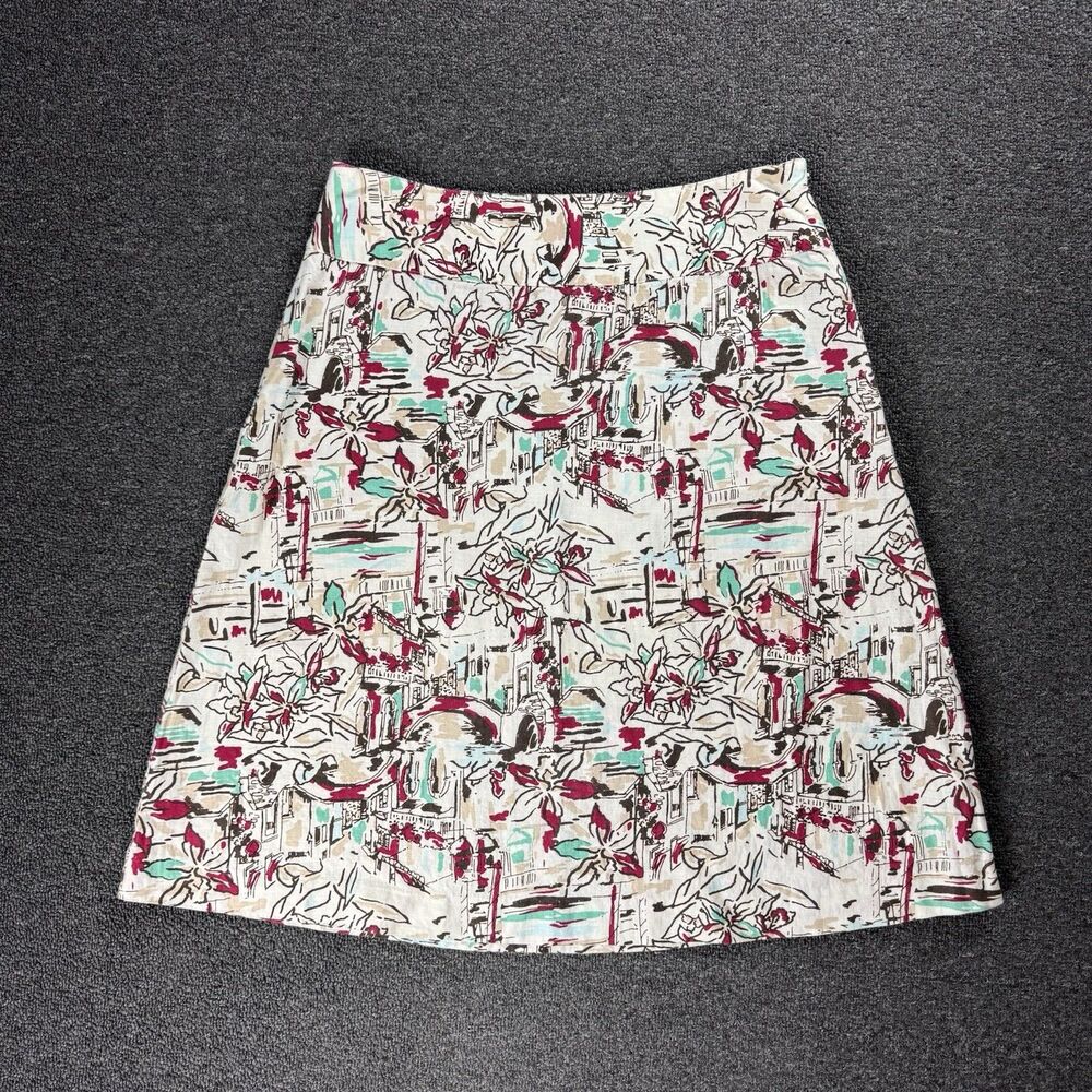 Merona Women's 100% Linen Skirt Size 12 Y2K  City Graphic Vacation Coastal